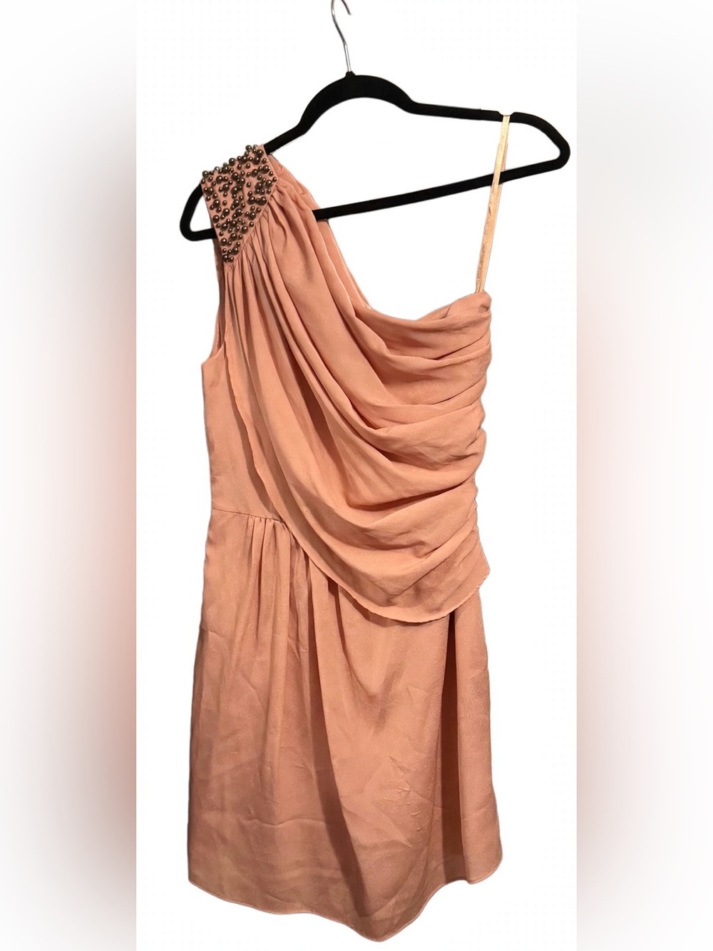 Black- One-Shoulder Draped Dress with Studded Strap- M